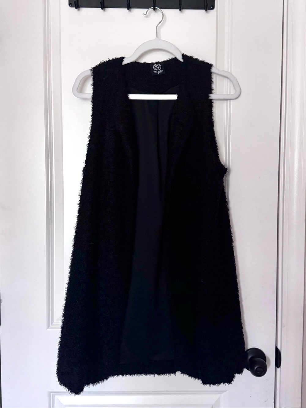 bobeau Black Textured Fuzzy Open Vest